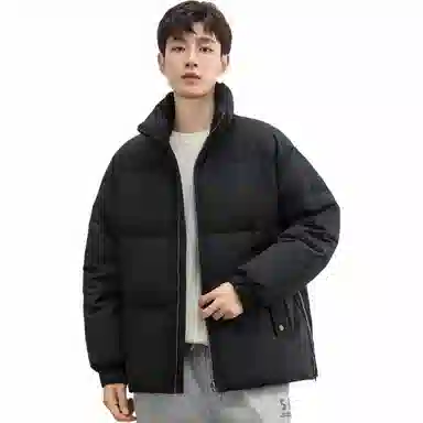 鸭鸭 纯色抗皱短款面包羽绒服 男款