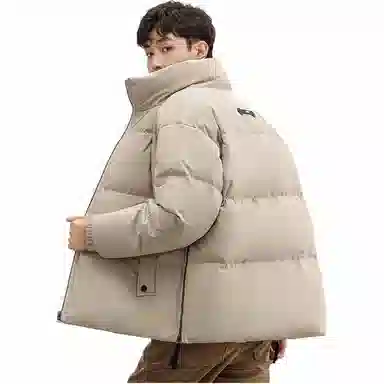 鸭鸭 纯色抗皱短款面包羽绒服 男款