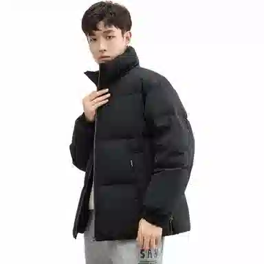 鸭鸭 纯色抗皱短款面包羽绒服 男款