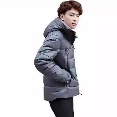 鸭鸭 纯色连帽拉链中长款长袖羽绒服 男款