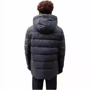 鸭鸭 纯色连帽拉链中长款长袖羽绒服 男款