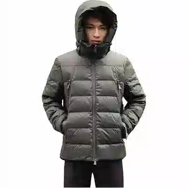 鸭鸭 纯色连帽拉链中长款长袖羽绒服 男款