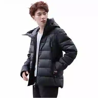 鸭鸭 纯色连帽拉链中长款长袖羽绒服 男款