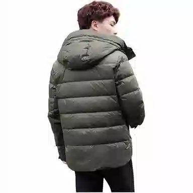 鸭鸭 纯色连帽拉链中长款长袖羽绒服 男款