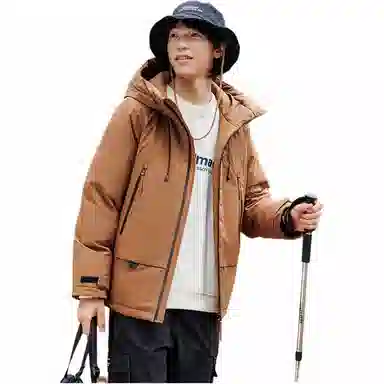 鸭鸭 纯色连帽长袖羽绒服 男女同款