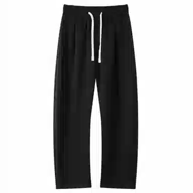 美式复古纯色基础款中腰拼接明线褶皱弯刀裤加绒加厚裤子宽松大码卫裤直筒阔腿休闲长裤简约百搭重磅垂感针织运动裤 男女同款