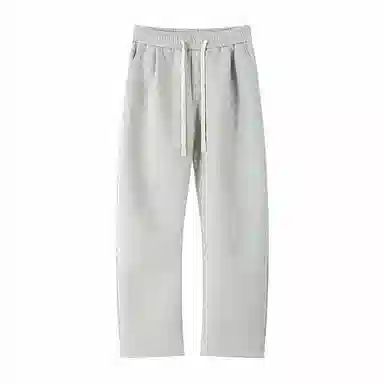 美式复古纯色基础款中腰拼接明线褶皱弯刀裤加绒加厚裤子宽松大码卫裤直筒阔腿休闲长裤简约百搭重磅垂感针织运动裤 男女同款