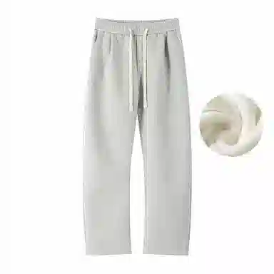 美式复古纯色基础款中腰拼接明线褶皱弯刀裤加绒加厚裤子宽松大码卫裤直筒阔腿休闲长裤简约百搭重磅垂感针织运动裤 男女同款