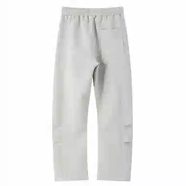 美式复古纯色基础款中腰拼接明线褶皱弯刀裤加绒加厚裤子宽松大码卫裤直筒阔腿休闲长裤简约百搭重磅垂感针织运动裤 男女同款