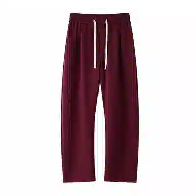 美式复古纯色基础款中腰拼接明线褶皱弯刀裤加绒加厚裤子宽松大码卫裤直筒阔腿休闲长裤简约百搭重磅垂感针织运动裤 男女同款