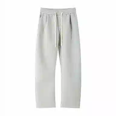 美式复古纯色基础款中腰拼接明线褶皱弯刀裤加绒加厚裤子宽松大码卫裤直筒阔腿休闲长裤简约百搭重磅垂感针织运动裤 男女同款