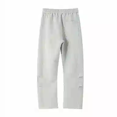 美式复古纯色基础款中腰拼接明线褶皱弯刀裤加绒加厚裤子宽松大码卫裤直筒阔腿休闲长裤简约百搭重磅垂感针织运动裤 男女同款