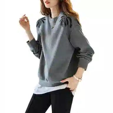 【dme】 休闲套头圆领宽松长袖卫衣 女款 深麻灰