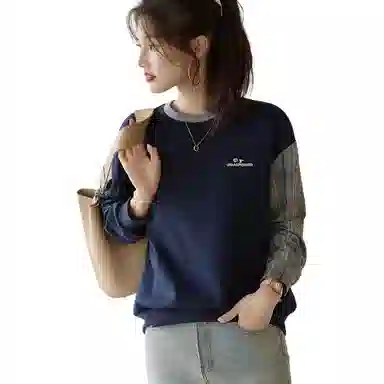 【dme】 拼色圆领套头宽松休闲长袖卫衣 女款