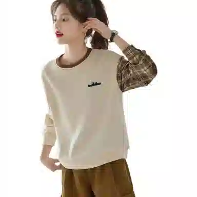 【dme】 拼色圆领套头宽松休闲长袖卫衣 女款