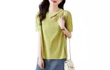 【dme】 纯色圆领透气五分短袖衬衫 女款 柠檬绿