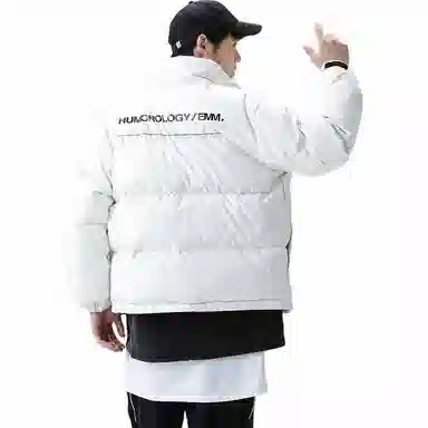 鸭鸭 休闲字母印花立领韩版宽松羽绒服 男款