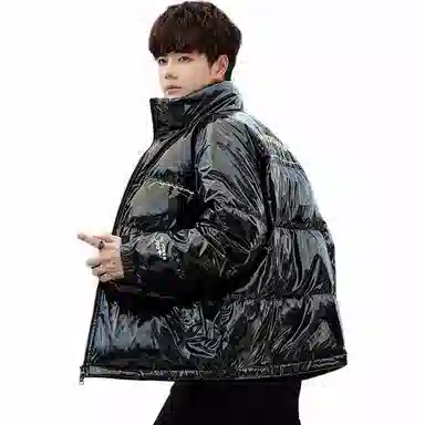 鸭鸭 休闲字母印花立领韩版宽松羽绒服 男款