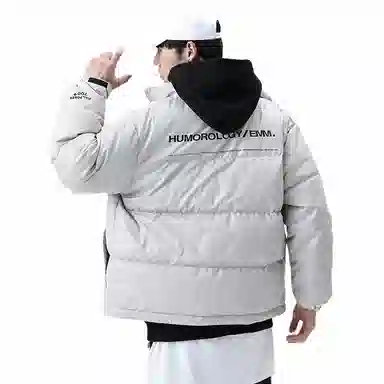 鸭鸭 休闲字母印花立领韩版宽松羽绒服 男款