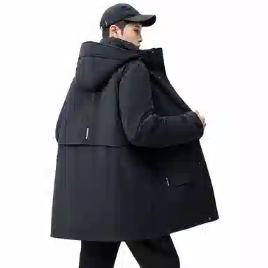 鸭鸭 时尚加厚中长款纯色连帽羽绒服 男款