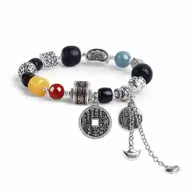 木盛缘 本命年转运国潮民族风山鬼花钱招财纳福诸事顺遂檀木文玩 黑檀 手串 男女同款情侣款