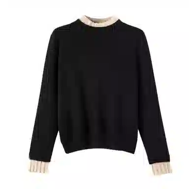 晚白 花边立领高弹力含羊毛针织衫 女款 黑色