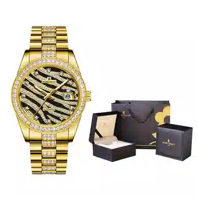 梦特娇 法国轻奢大品牌 男款商务手表 高端腕表 镶钻小金表 石英机芯 不锈钢表带 国表 男表 金色表盘 礼袋礼盒 学生父亲自动机械机芯