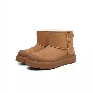 港萌 保暖增高防滑 简约百搭 短筒 雪地靴 男女同款 驼色
