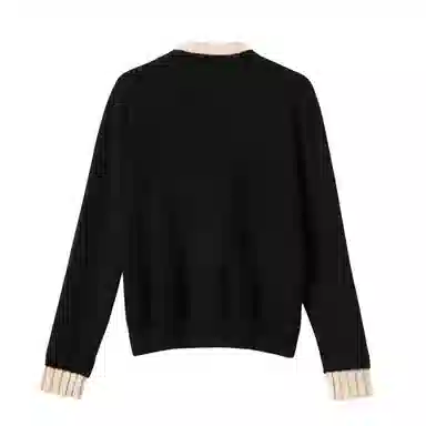 晚白 花边立领高弹力含羊毛针织衫 女款 黑色