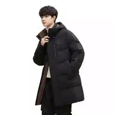 鸭鸭 石墨烯蓄热极寒系列中青年韩版休闲基础百搭连帽户外运动加厚保暖中长款羽绒服 男款