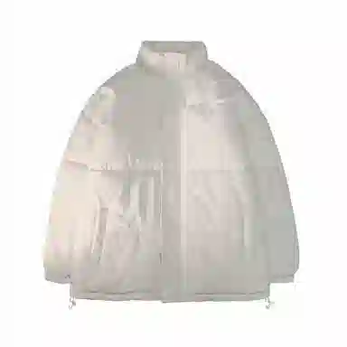 美式复古无性别主义高街简约基础款日常通勤百搭下摆抽绳可调节纯色立领宽松加厚保暖舒适棉服 男女同款