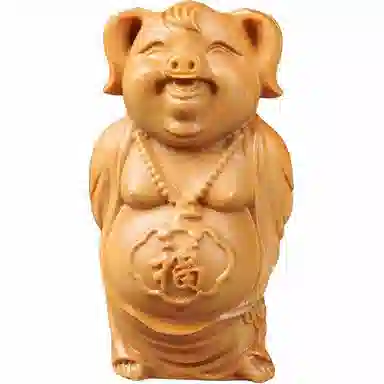書卓 可爱福猪 桌面文玩创意雕刻工艺品  招财纳福 吉祥如意   新中式复古大气#好运 黄金檀 把件 男女同款情侣款