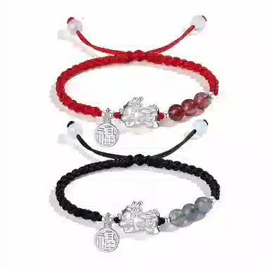 银千惠 送福貔貅 国潮小众新中式来财貔貅一对上岸转运珠吞金兽本命年纳福平安红绳甜蜜编织手绳  玉髓 手链 男女同款情侣款 礼盒