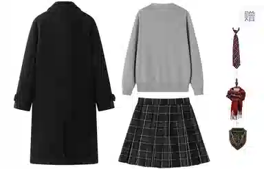 东鲸岁时记 韩剧穿搭保暖毛呢双排扣毛绒大衣针织开衫百褶裙制服 女款 黑色