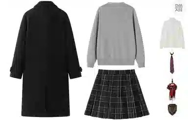 东鲸岁时记 韩剧穿搭保暖毛呢双排扣毛绒大衣针织开衫百褶裙制服 女款 黑色