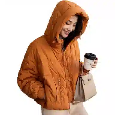 鸭鸭 纯色时尚休闲连帽简约宽松长袖羽绒服 女款