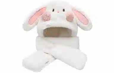 优幽兰 韩版百搭少女心兔子耳朵 一体三件套 时尚可爱加厚保暖 骑车护耳防寒 聚酯纤维 斗篷帽 女款