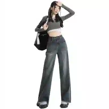 玫丝朵 美式复古高腰宽松阔腿牛仔裤 女款