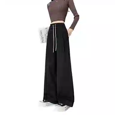 莫代尔 阔腿高腰大裤脚九分裤休闲裤 女