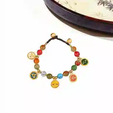 迎百宝 多宝多福五路财神 好运蛇年本命新中式国潮招财纳福多巴胺转运珠灵动百搭高级感蛇年本命手饰 合金 手链 男女同款情侣款