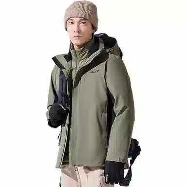 探路者  防水透湿抗静电户外保暖防风三合一 冲锋衣 男款 军绿\黑色