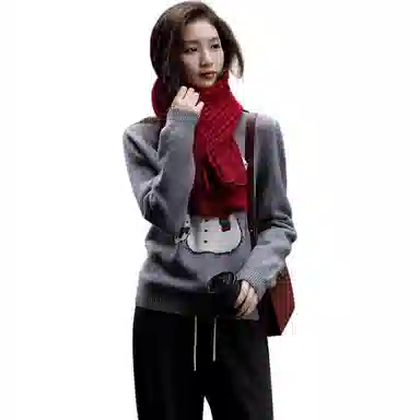 【dme】 提花休闲圆领长袖针织衫 女款