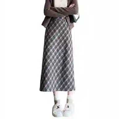 水中花 复古格子包臀中长款修身舒适休闲长裙 女款