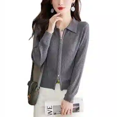 曲韩 气质翻领长袖针织衫 女款