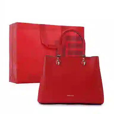 都宝路 风琴设计简约优雅细纹内格 牛皮 斜挎单肩手提包 中号 女款 米白色/红色/黑色