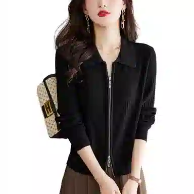 曲韩 气质翻领长袖针织衫 女款