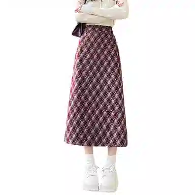 水中花 复古格子包臀中长款修身舒适休闲长裙 女款