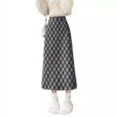 水中花 复古格子包臀中长款修身舒适休闲长裙 女款