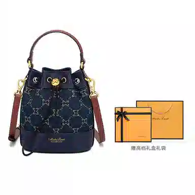 马莎兰缇 老花系列 通勤百搭抽绳开合 织物 单肩斜挎手提包 小号 女款 宝蓝色