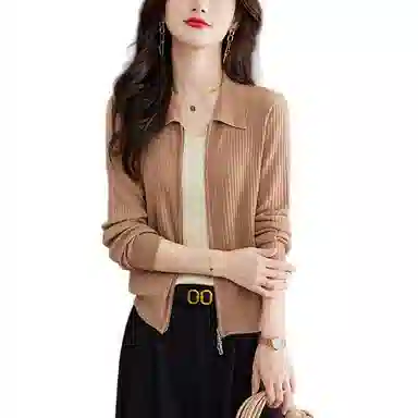 曲韩 气质翻领长袖针织衫 女款